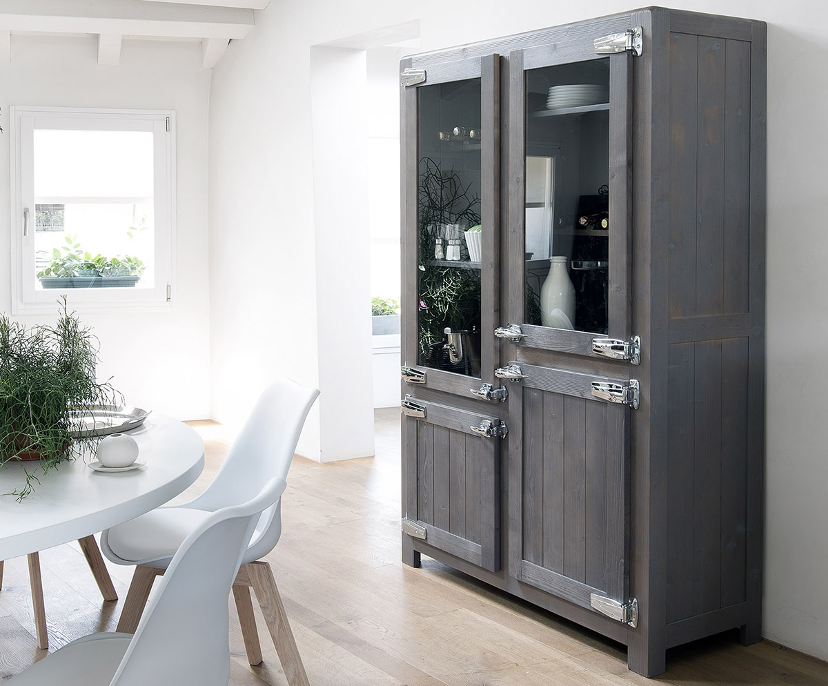 Buffet armoire de cuisine 4 porte en chenes et verre