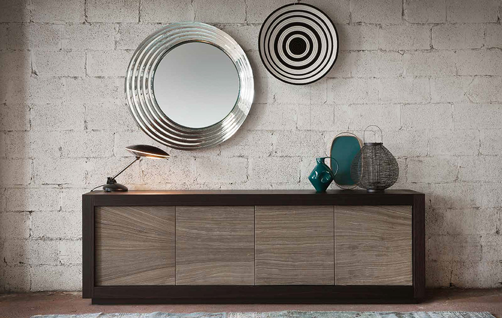 Buffet design Picasso bois et feuille de pierre