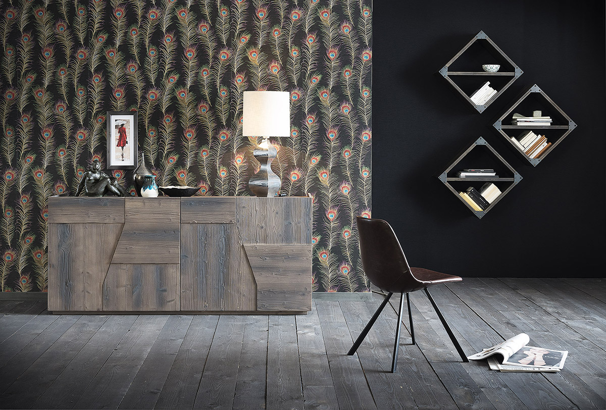 Buffet foncé design avec  4 portes chêne 