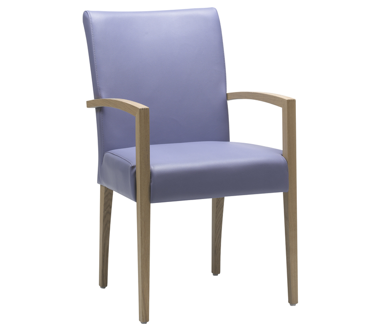chaise en cuir bleu  avec accoudoirs bois 