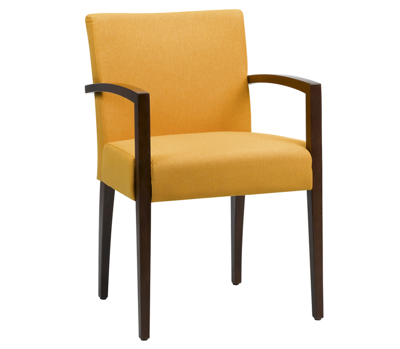 chaise en cuir orange avec accoudoirs bois