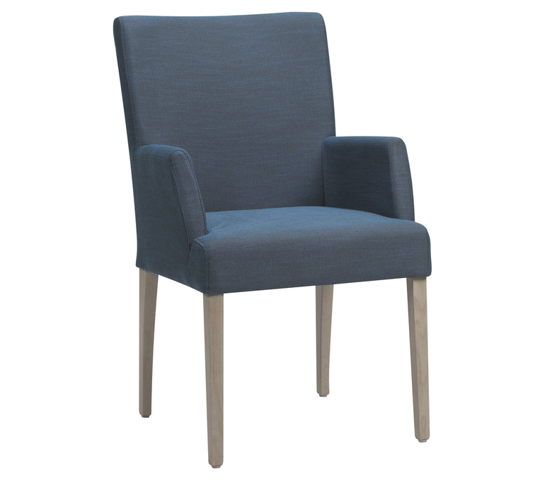 chaise large  en tissus bleu avec accoudoirs