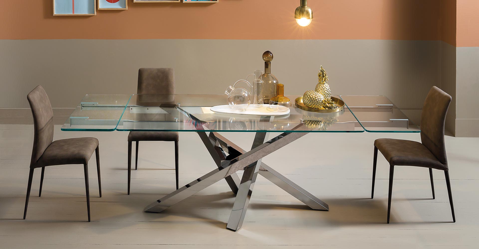 Table riflessi verre a rallonge en verre