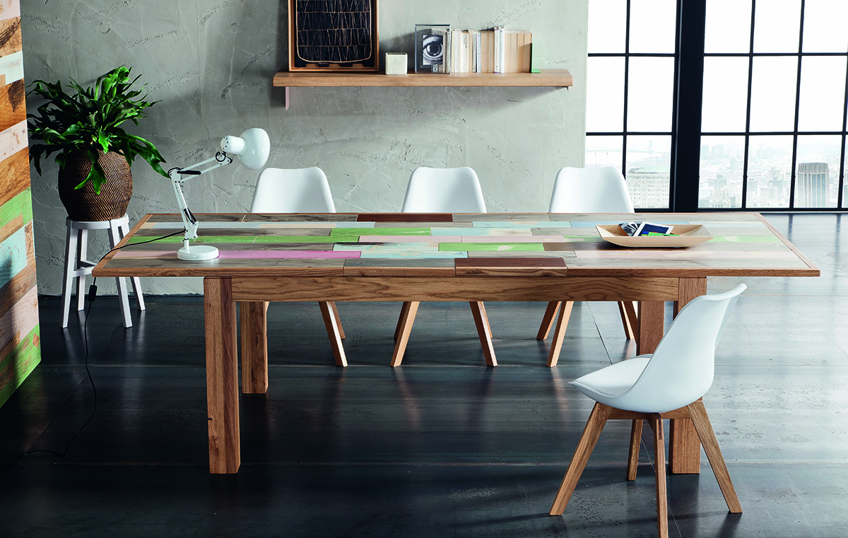Table extensible en structure chene et plateau pin peint