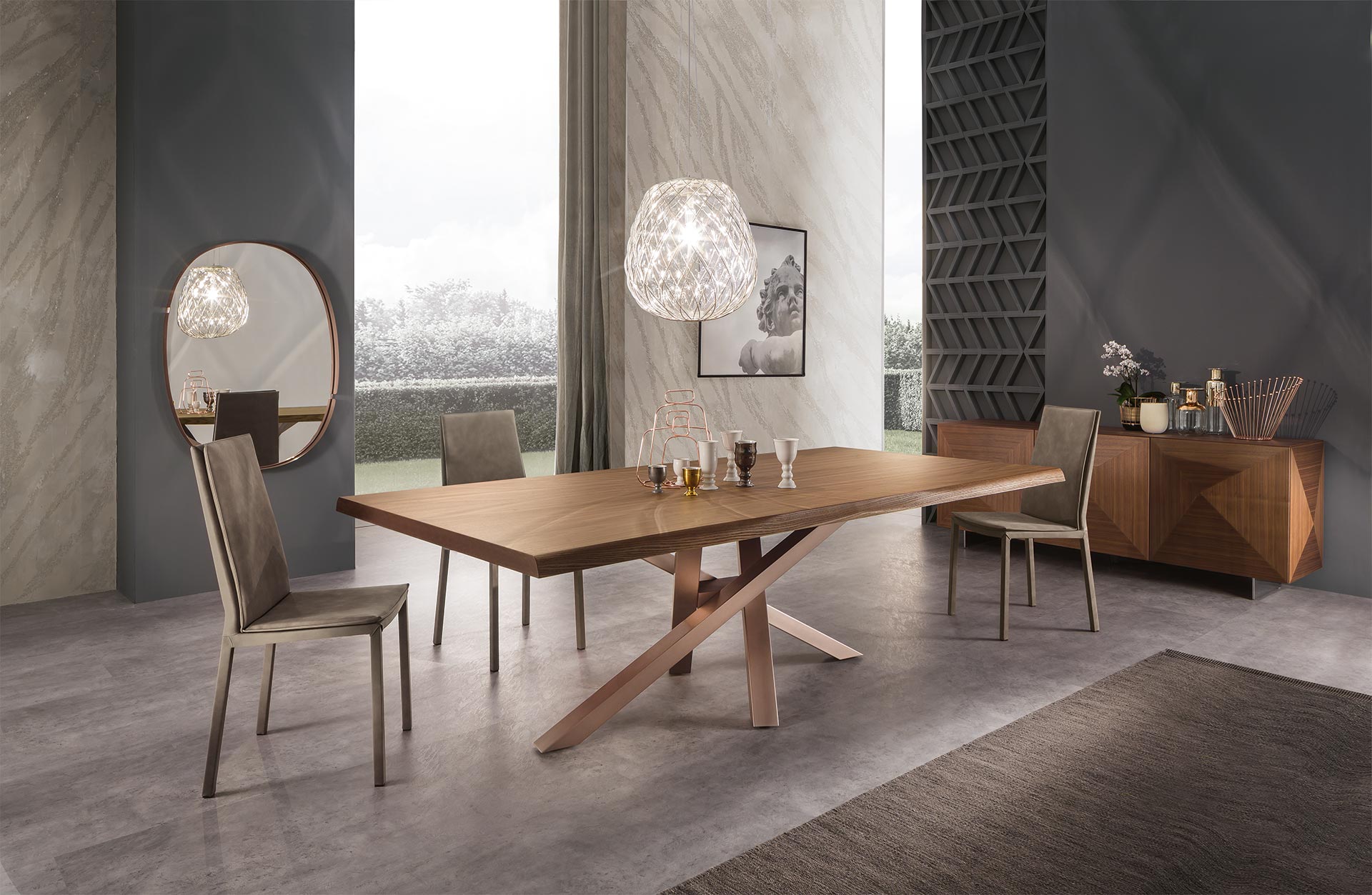 Table shangai Gold avec plateau chene et pied chene