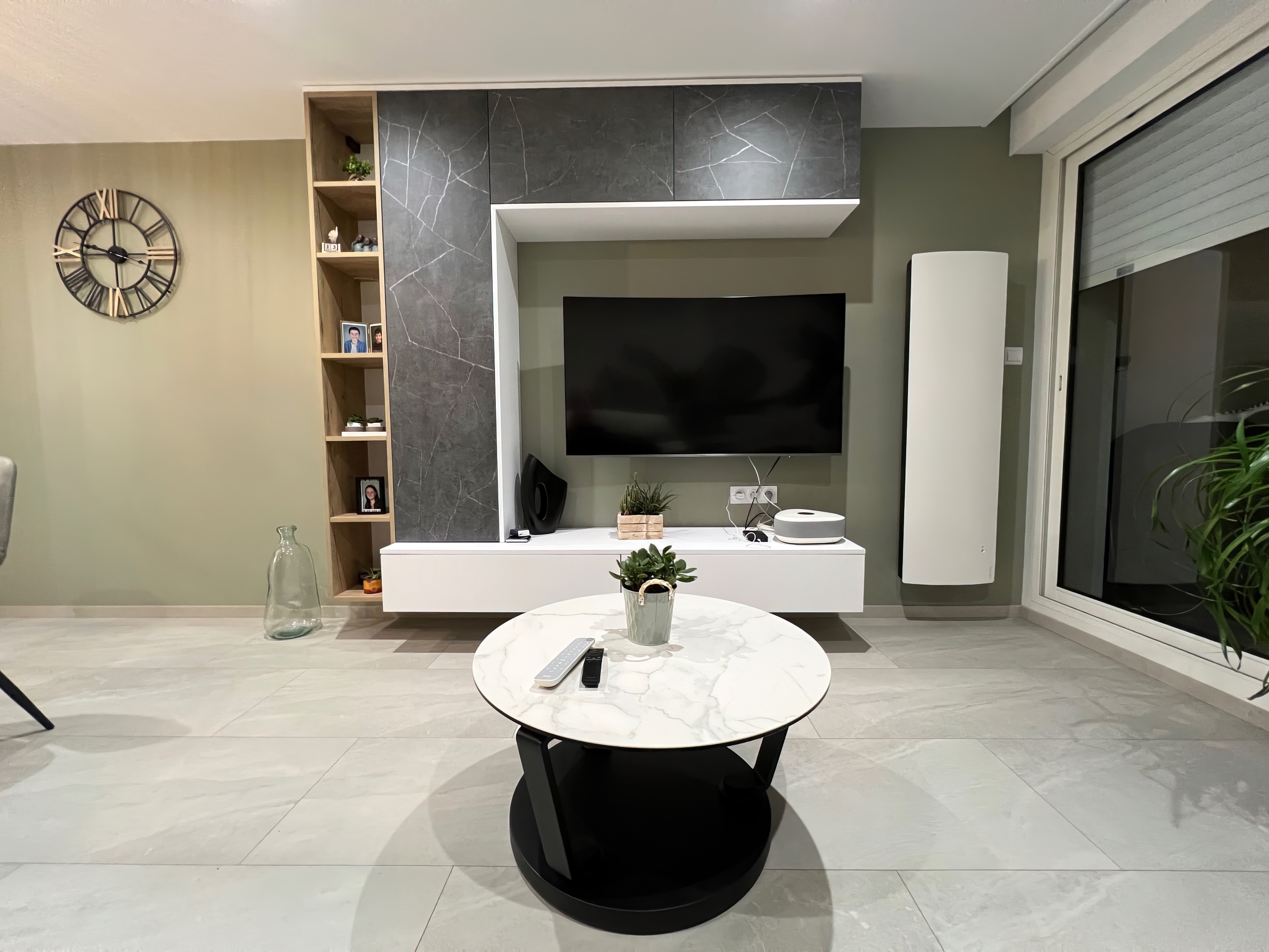 meuble tv gris L avec niche ouverte La baule
