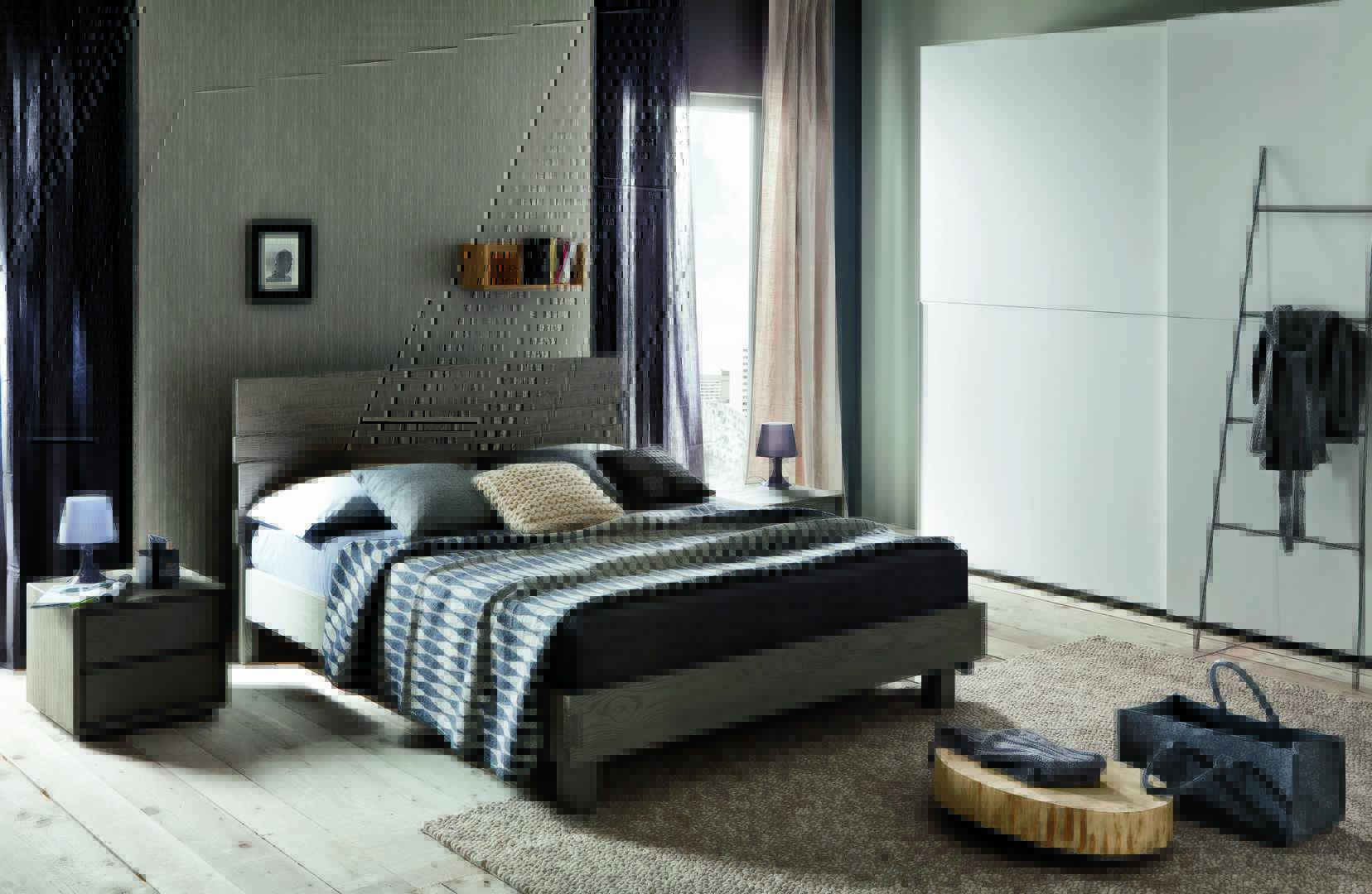 Lit deco chene peint en gris
