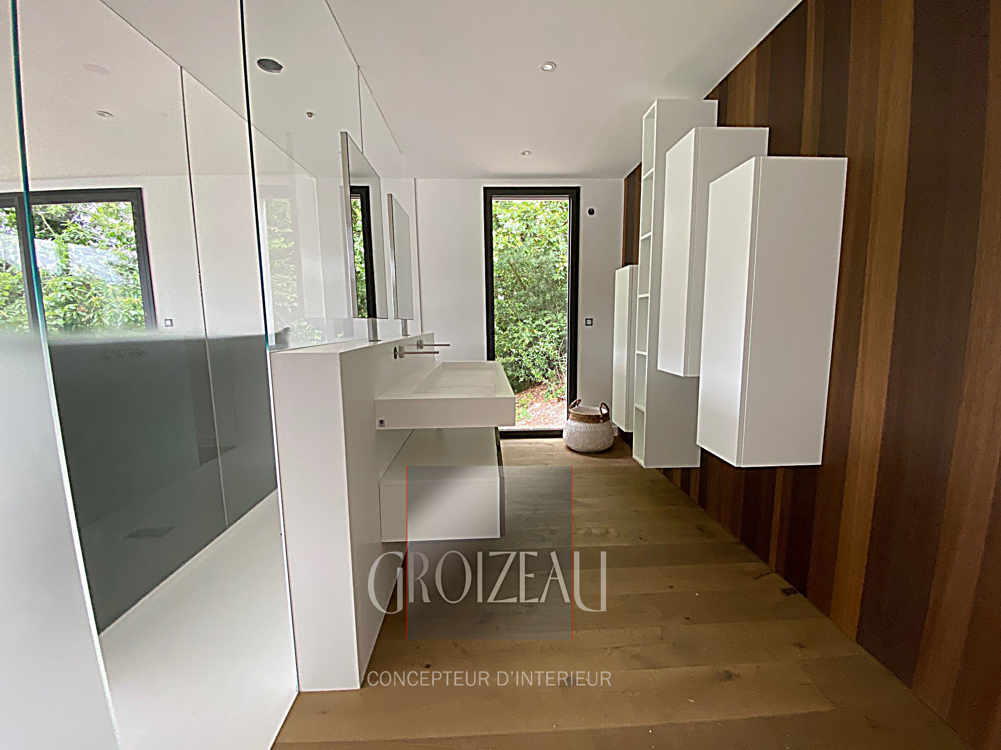 Douche italienne avec double vasque et meuble suspendu